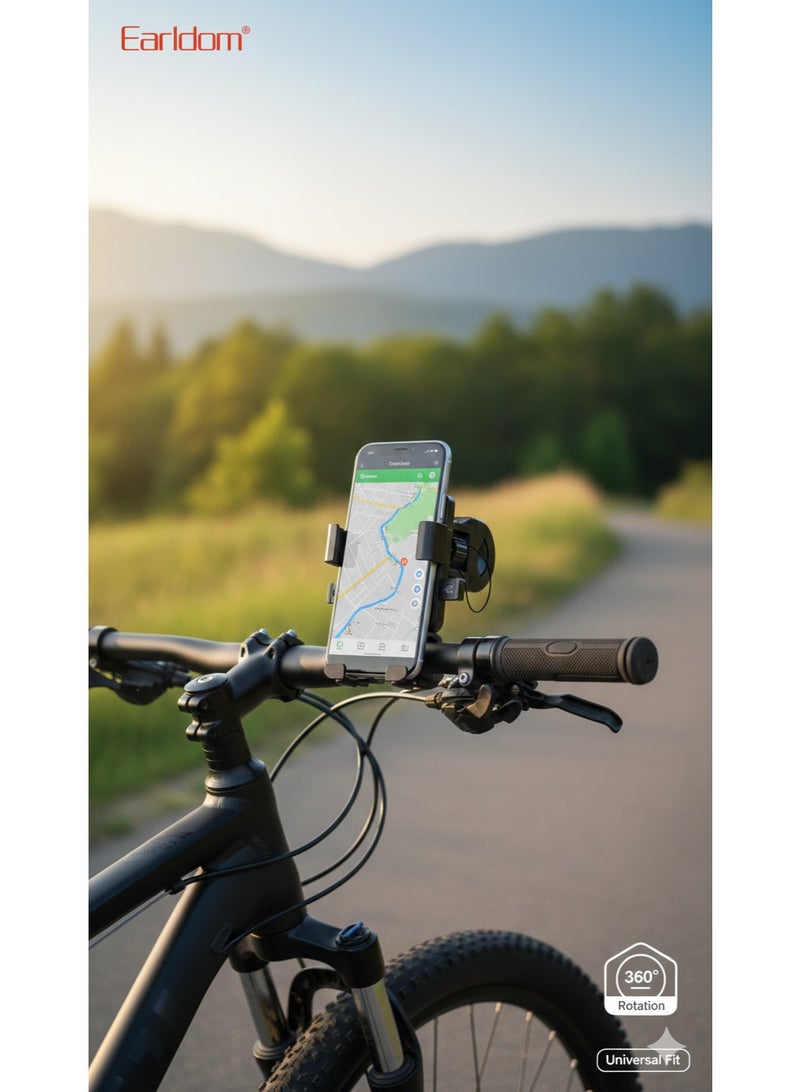 Earldom Universal Bike & Motorcycle Phone Mount – 360° Rotation Anti-Shake Handlebar Holder – Compatible with iPhone, Samsung, and All 4.5"–7.0" Smartphones – Ideal for Bicycle, Scooter, and Strollers (EH122) - Image 2